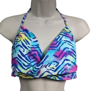 Hula Honey Printed Twist-Front Bikini Top Sz XL